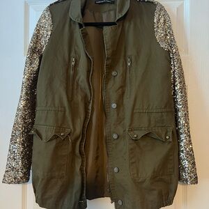 Blank NYC Olive Jacket with Sequin Sleeves